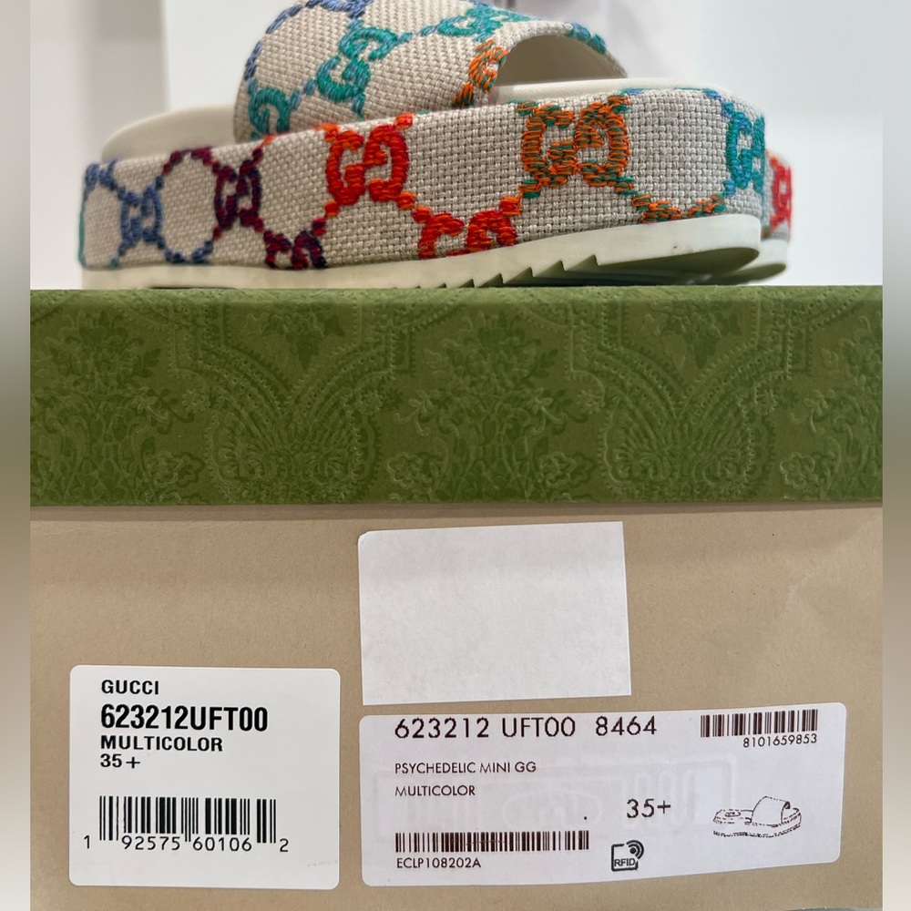 GUCCI Platform Multicolor logo print canvas slides - Picture 4 of 15